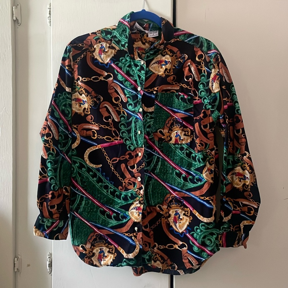 Vintage Access mixed media printed long sleeve button down top